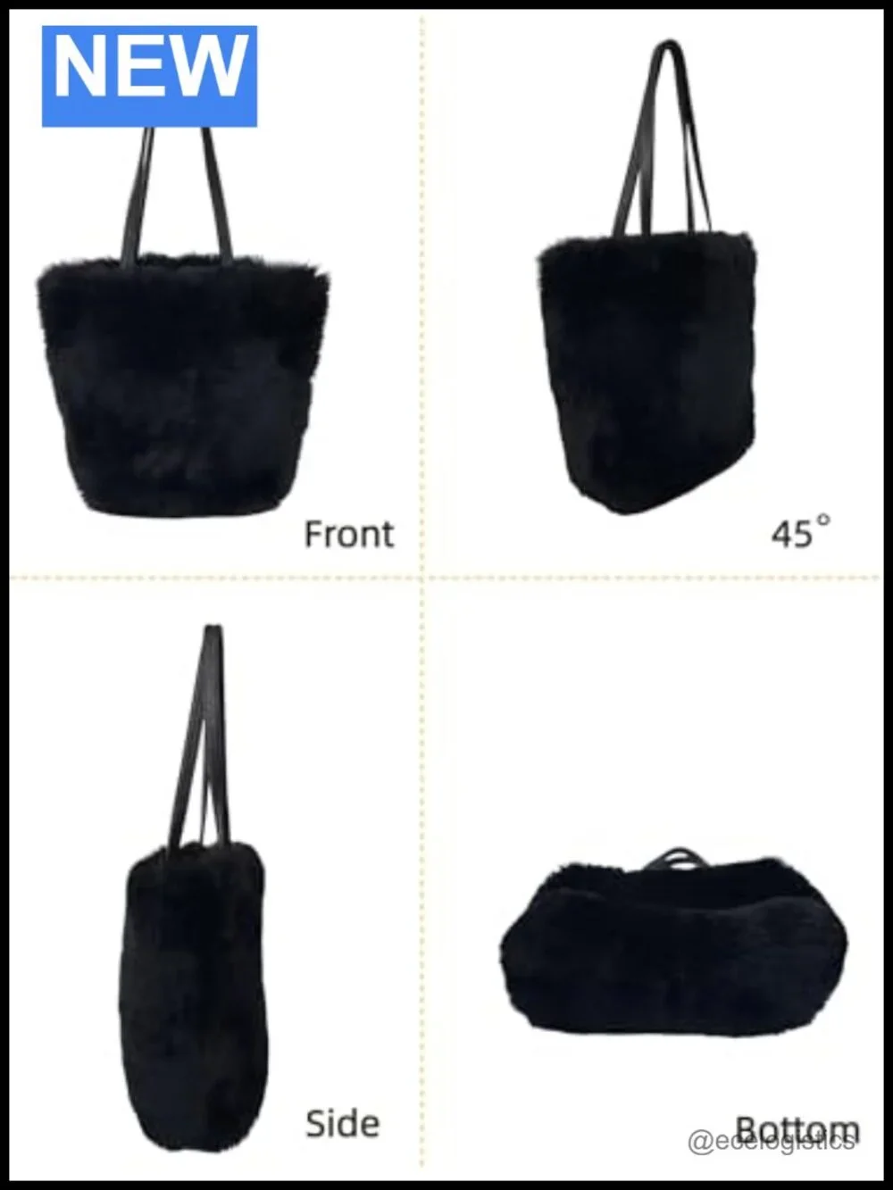 Lamb Shearling Tote Bag with Calfskin Leather Shoulder Straps, Fur Purse